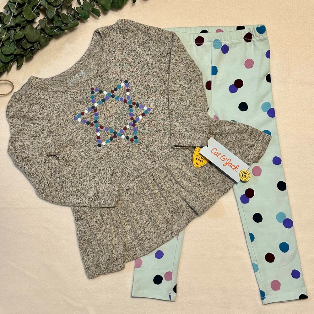 NWT Cat & Jack Star T-Shirt & Dots Legging Set - Size 3T